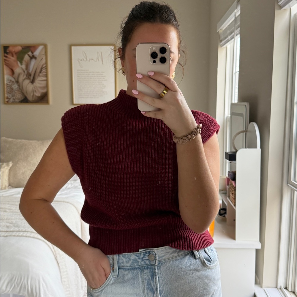 Burgundy Sleeveless Mock Neck Top